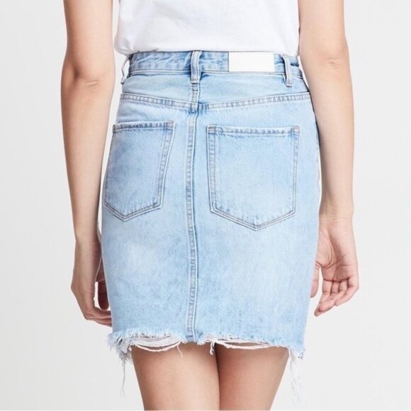 Neon Blonde Denim Jean Mini Skirt Distressed High Waist Light wash Blue Size 25 - Picture 16 of 16